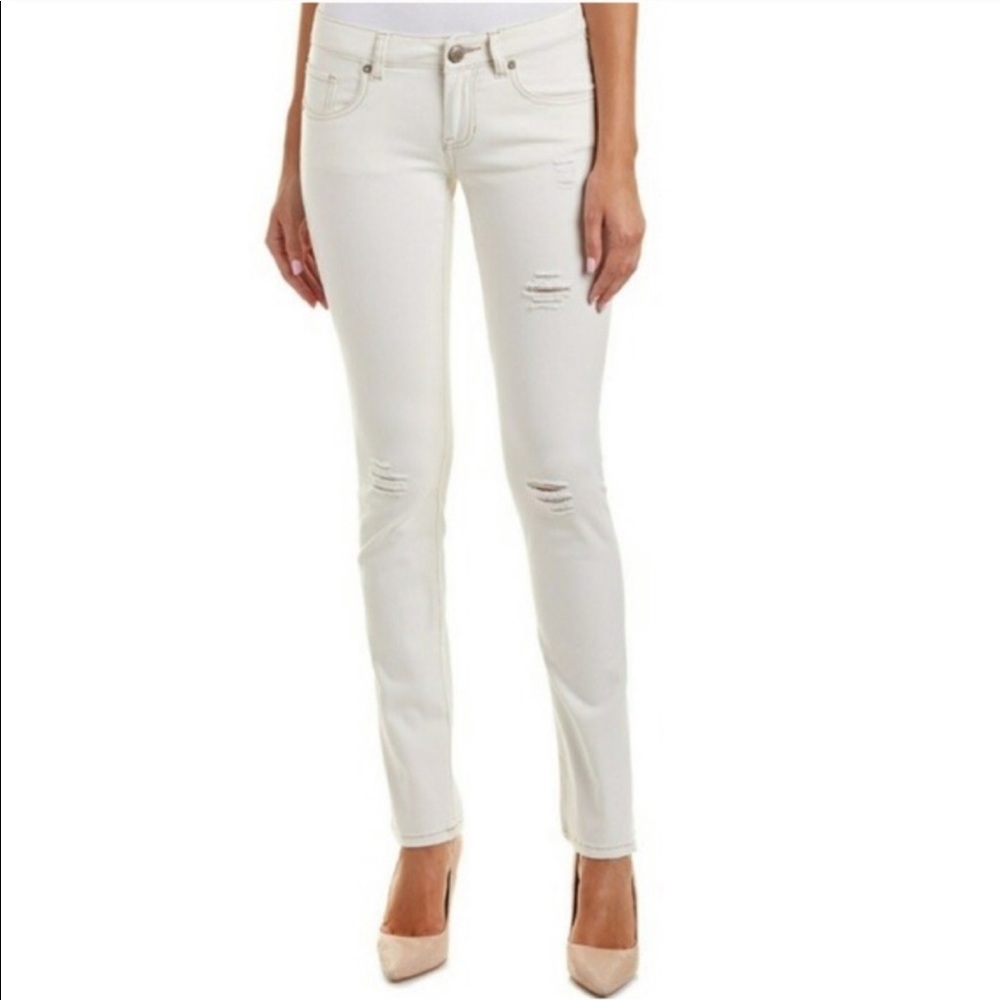CAbi White Distressed Slim Boyfriend Jean-5089